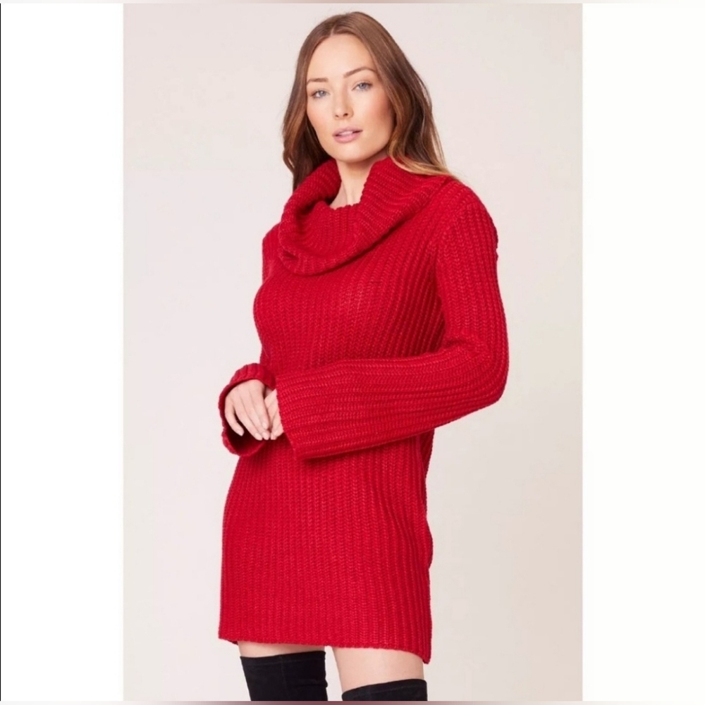 NWT BB Dakota Red cozy knit loose cowl neck sweater dress. Size S.